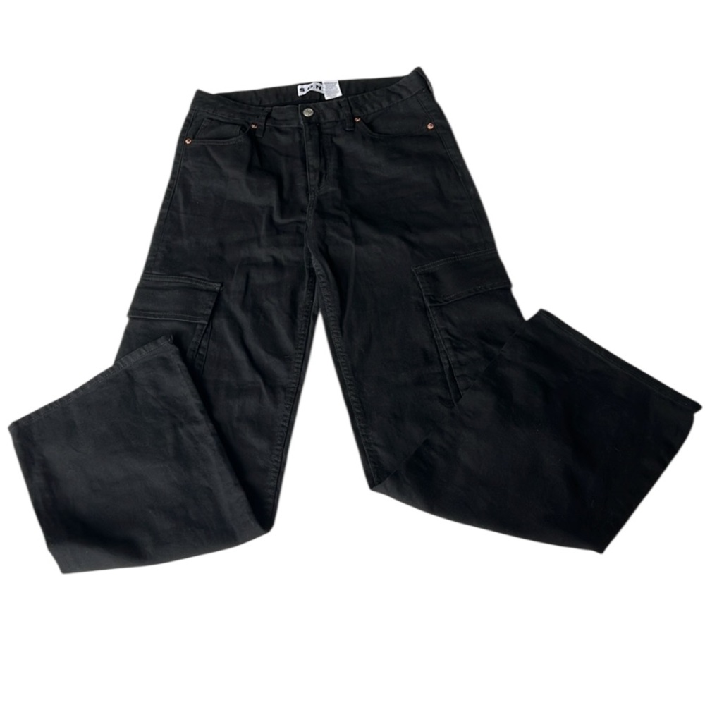 S.O.N.G. Black Denim Cargo Pants 100% Cotton Wide Leg Y2K Grunge Junior 7/28
